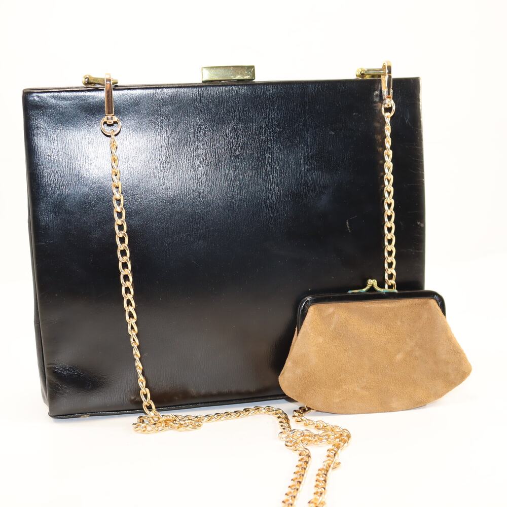 Vintage Red Leaf John Wanamaker Black Kisslock‎ Structured Bag